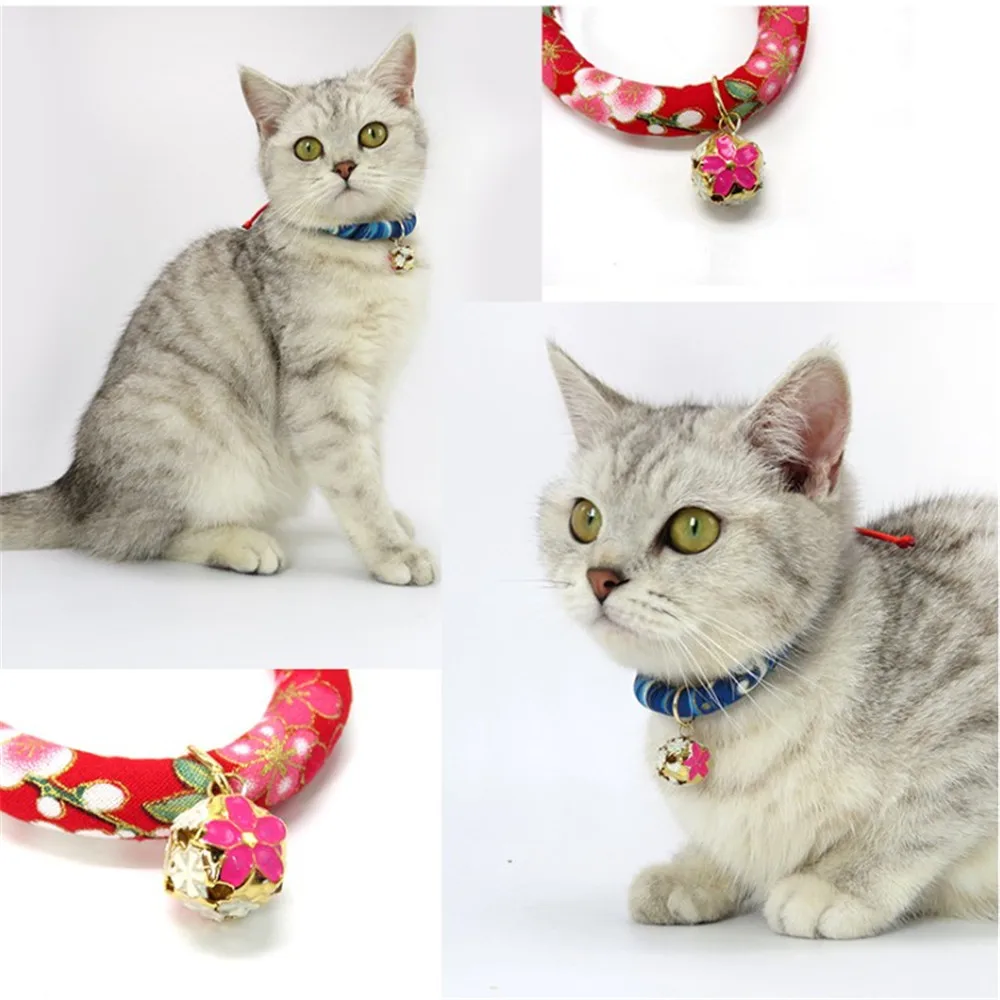 Adjustable Dog Cat Collar Japanese Style Handmade Printed Necktie Necklace With Bell for Puppy Kitten Pet Cat Accessories Adjustable Dog Cat Collar Japanese Style Handmade Printed Necktie Necklace With Bell for Puppy Kitten Pet Cat Accessories