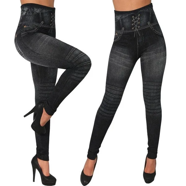 VoguePush Up Leggings Women Summer Workout Polyester Jeggings Breathable High Waist Jeans Trousers Denim Stretchy Pencil Pants