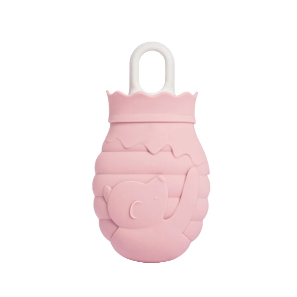 S pink Бутылка для горячей воды в форме горшка для меда, противовзрывная нагревательная бутылка, портативная силиконовая сумка для горячей воды с рисунком медведя с вязаным чехлом - Цвет: S pink