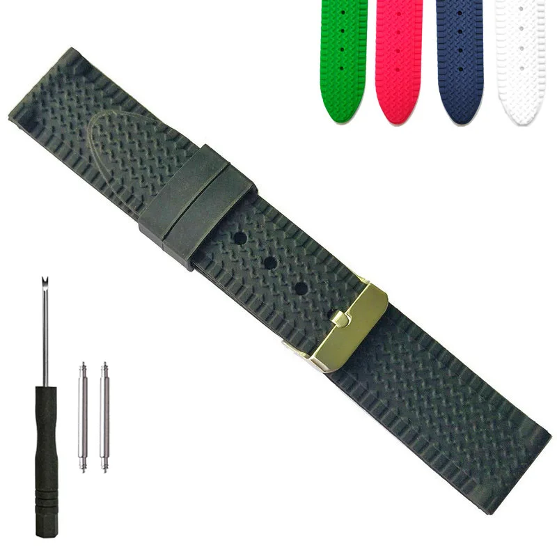 24mm Silicone Rubber Watch Band Tire Track Soft Silicon Strap Casual