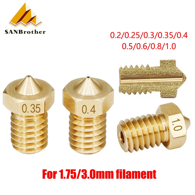 

5pcs 3D Printer Accessories V5 V6 M6 threaded Nozzle 0.2 0.25 0.3 0.4 0.5 0.6 0.8 1.0mm for 1.75mm 3.0mm filamnet Full Metal E3D
