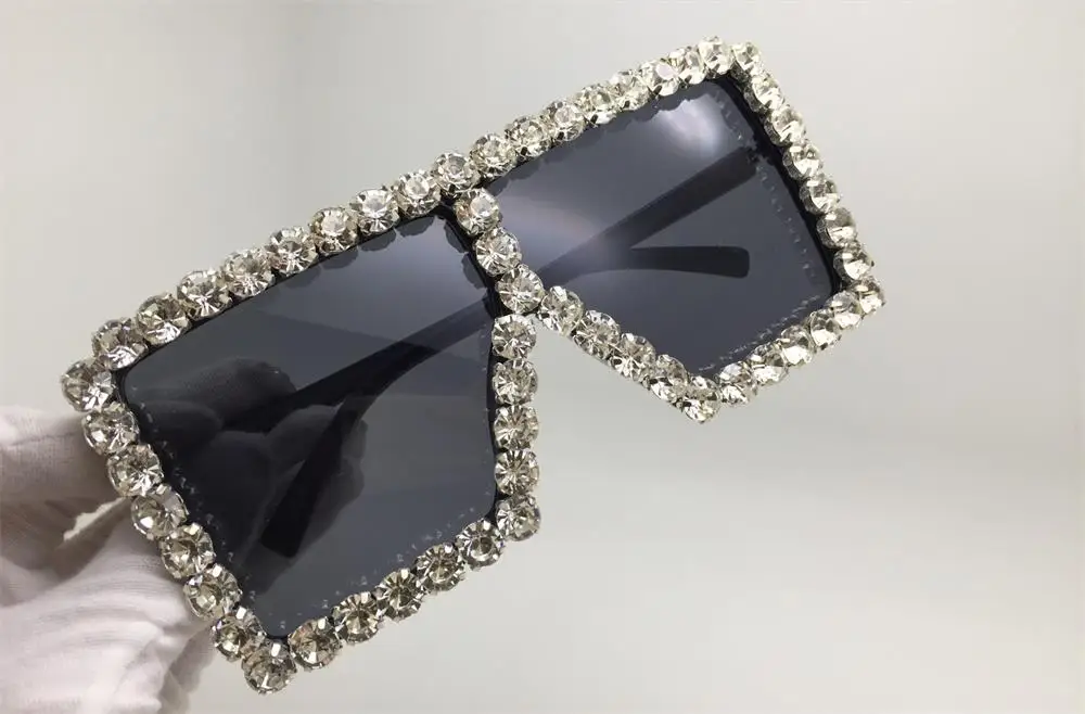 white rhinestone Желтые стразы негабаритных квадратных солнцезащитных очков женские модные роскошные дизайнерские оттенки Свадебные вечерние солнцезащитные очки большие тени UV400 - Цвет линз: white rhinestone