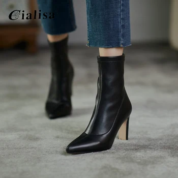 

CIALISA Women Chelsea Boots 2020 Popular Best-selling White Boot High-heeled Ladies Thick Pointed Toe Ankle Boot Women