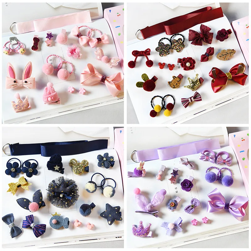 18Pcs/set New Kids Children Princess Accessories Hairpins Barrettes Baby Fabric Bow Flower Headwear Hair clips Girls Headdress