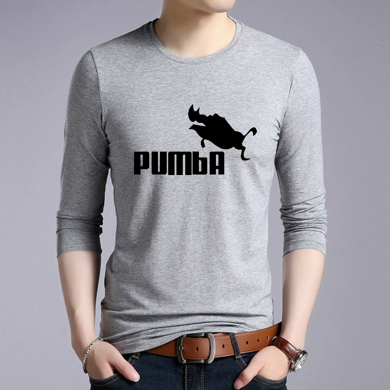 Популярная забавная футболка Tide, милые футболки Homme Pumba, мужские хлопковые топы с длинными рукавами, крутая футболка, Осенний Трикотажный костюм, модная футболка