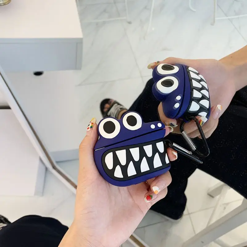 Силиконовый чехол с рисунком динозавра, защитный чехол с карабином для Airpods 1/2