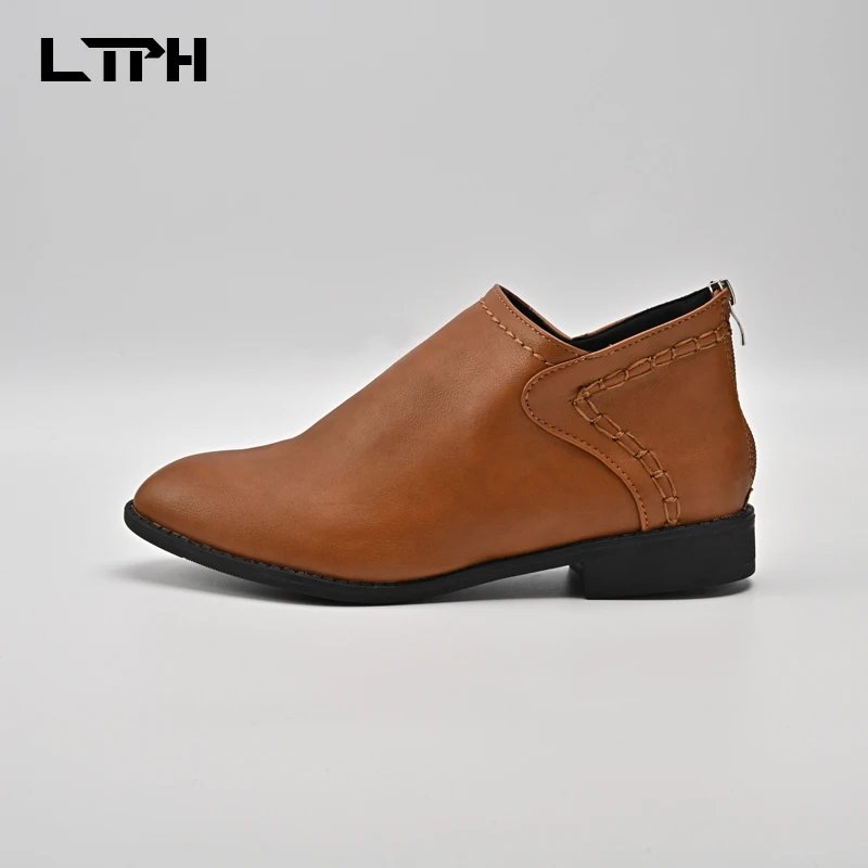 

LPTH Martin boots 2020 autumn and winter new solid color waterproof platform back zipper short tube women's leather shoes