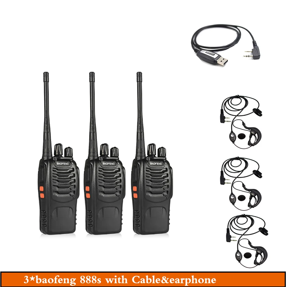 3 шт./компл. baofeng BF-888S иди и болтай Walkie Talkie “иди и Портативный радиостанция BF888s 5 Вт BF 888S Comunicador передатчик трансивер Радио набор - Цвет: with eg-usb
