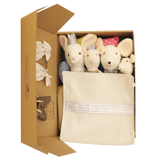Toys For Girls Cute Baby Dolls Boy Girl The mouse family Mini plush doll house cute mouse doll box family toys 4