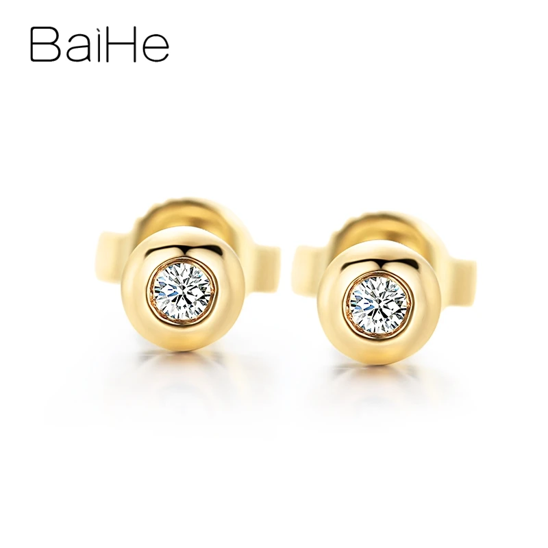 BAIHE Solid 14 к желтое золото 0.04CT H/SI круглая огранка с натуральными бриллиантами свадебные женские трендовые ювелирные изделия подарок круглые серьги-гвоздики