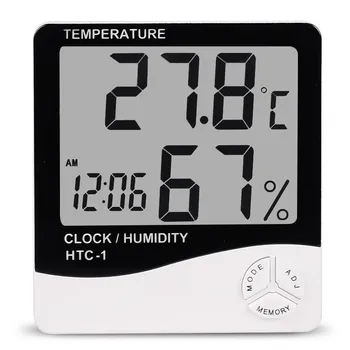 

HTC-1 Indoor Room LCD Electronic Temperature Humidity Meter Digital Thermometer Hygrometer Weather Station Alarm Clock HTC-1