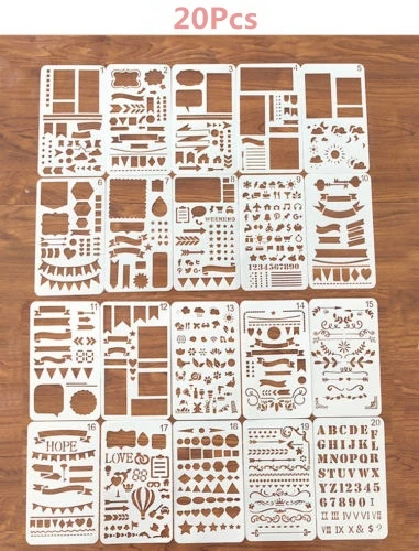 20 PCS 12/20pcs Bullet Journal Stencil Set Plastic Planner DIY Drawing Template Diary Planner Journal Notebook Diary Scrapbook - Цвет: 20 PCS