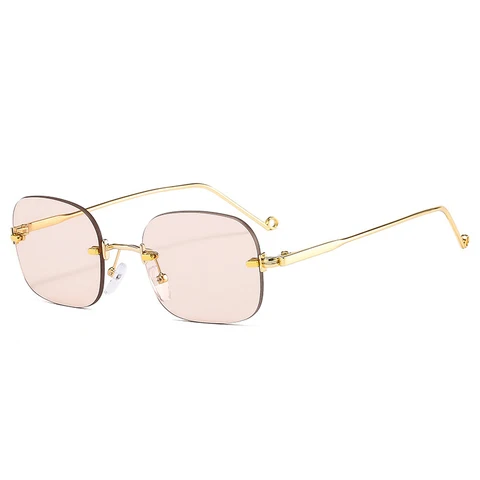 Fashion Rimless Square Sunglasses Women Vintage Clear Gradient Ocean Lens Eyewear Men Blue Yellow Sun Glasses Shades UV400