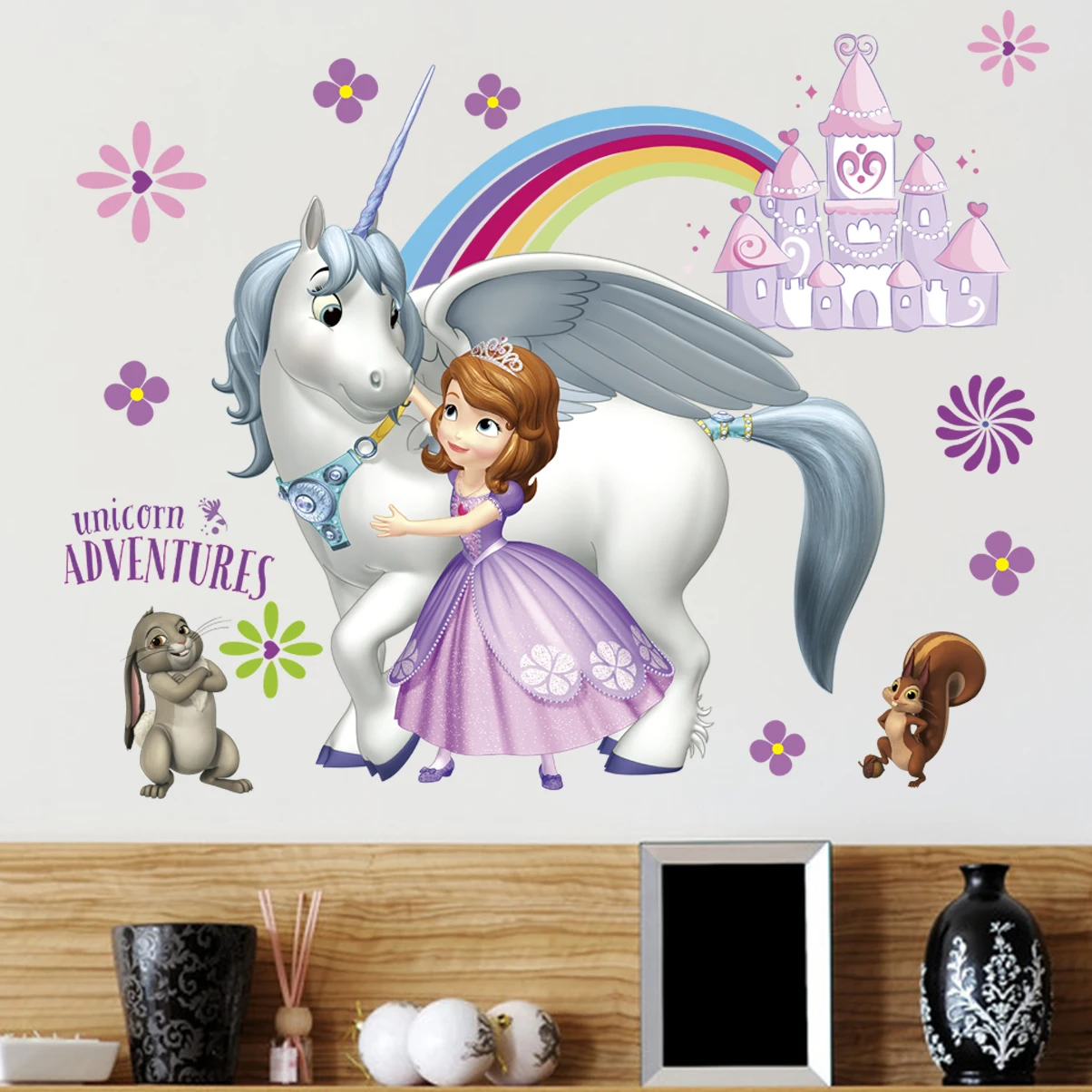 Cartoon Princess Castle pony wall stickers for kids rooms home decor children wall Decal Poster Mural for Girls Gift
