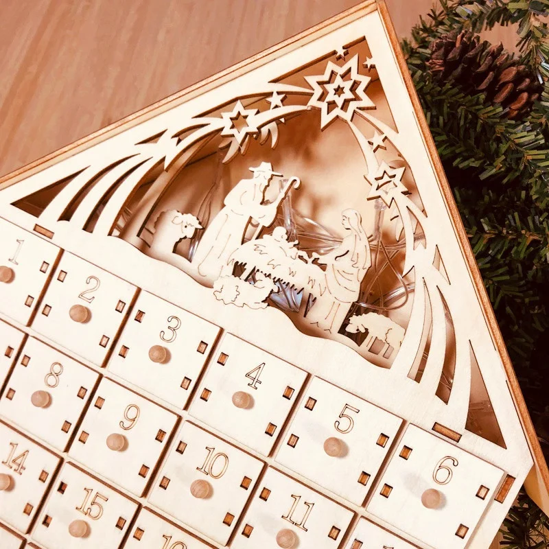 Акция-Рождественский календарь деревянный 24 дня обратного отсчета к Рождеству Адвент календарь Премиум Рождественский Декор Светильник