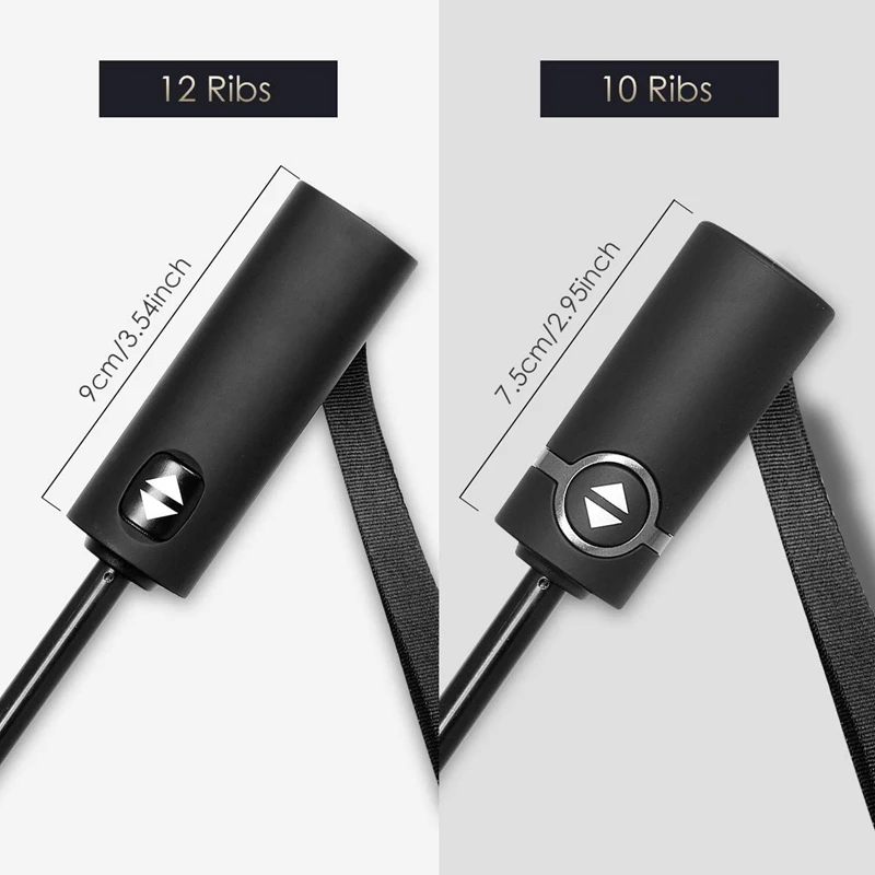 12 Ribs Windproof Travel Umbrella With Teflon Canopy, Lengthened Handle With Auto Open Close Button, Compact Protection From Rai