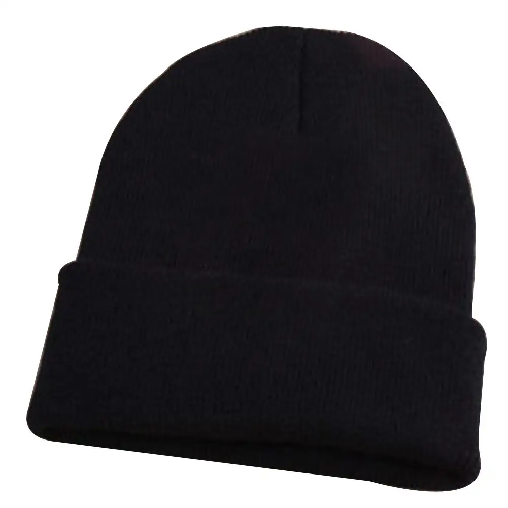 HOT SALES!!! Fashion Men's Women's Beanie Knit Ski Cap Hip-Hop Winter Warm Woolen Yarn Solid Color Hat Black Autumn Spring