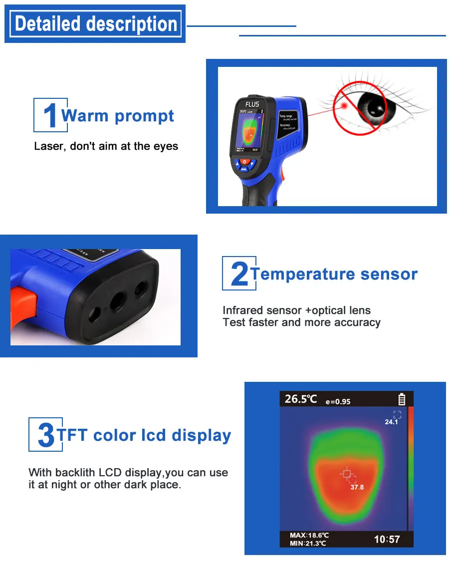FLUS инфракрасный Тепловое изображение Ручной цифровой инфракрасный термометр портативная камера Портативный ИК тепловизор измеритель температуры