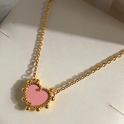 Pink Популярный бренд, Классические Подвески в виде сердца, черный, белый, синий камень, бижутерия, короткая цепочка, ожерелье для женщин, модное ювелирное изделие DJ1388 - Окраска металла: Pink