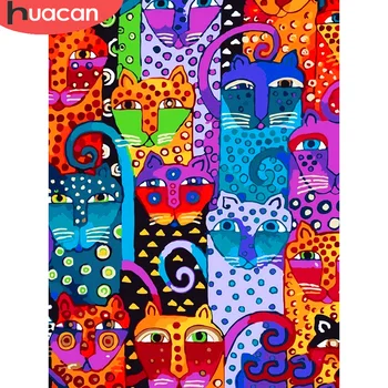 

HUACAN DIY Diamond Painting Cross Stitch Cat Decorations For Home Diamond Embroidery Animal Handmade Sale