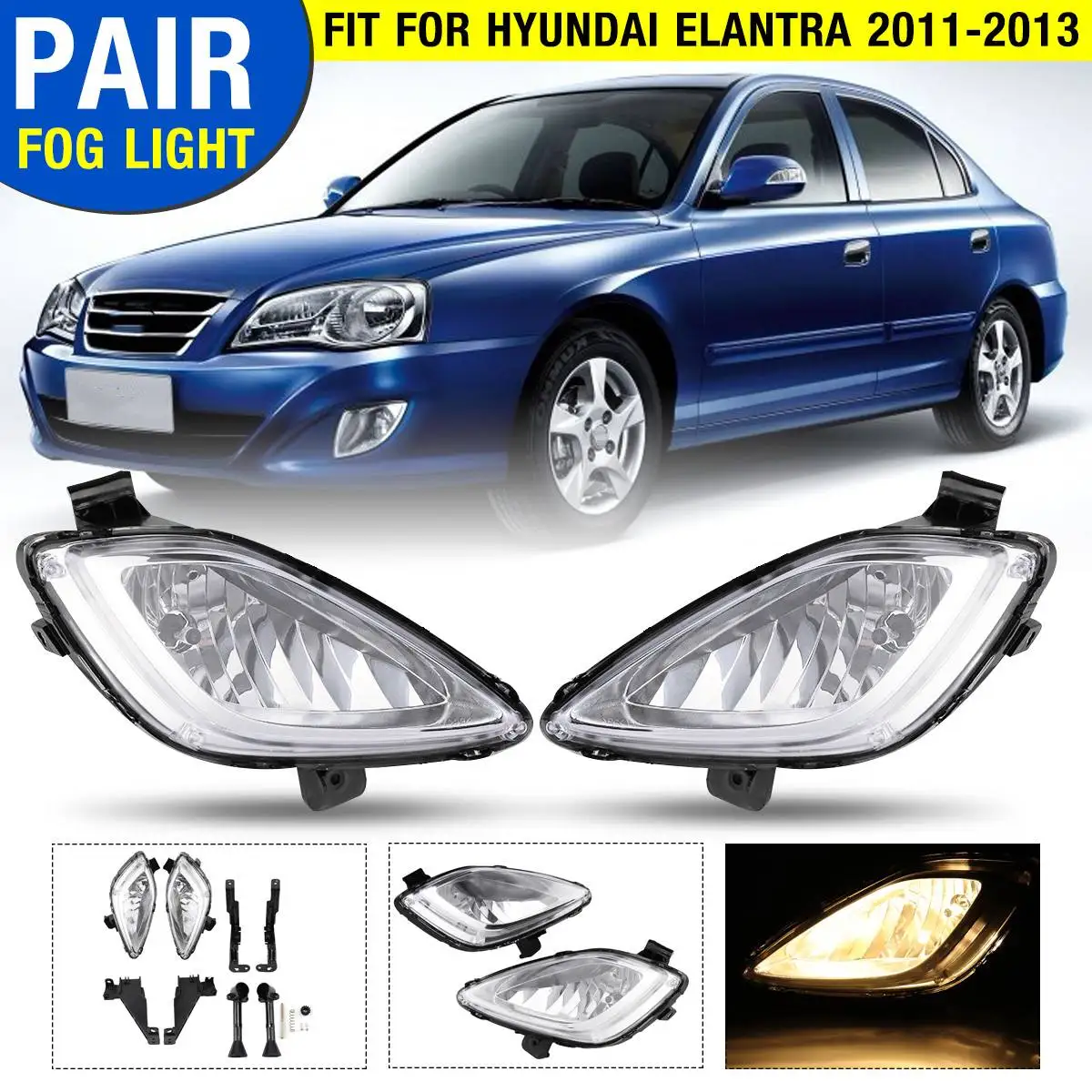 WCHAOEN A Pair Left Right Clear Front Bumper Car Fog Lights Lamps For Hyundai Elantra 2011-2013 New car light WCHAOEN A Pair Left Right Clear Front Bumper Car Fog Lights Lamps For Hyundai Elantra 2011-2013 New car light