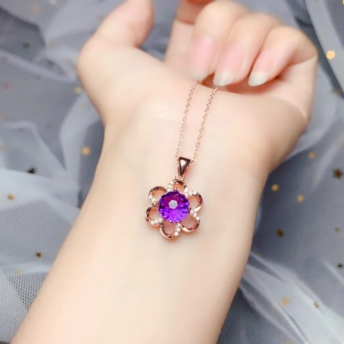 SHILOVEM 925 серебро Пьезоэлектричество подвески из аметиста отправка ожерелье классика прекрасный женский Рождественский подарок bz0808988agz