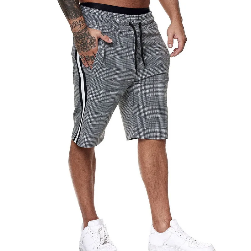 

Men Shorts 2020 Summer Casual Side Striped Plaid Print Trunks Beach Board Short Pants Mens Loose High Waist Home Shorts Pocket