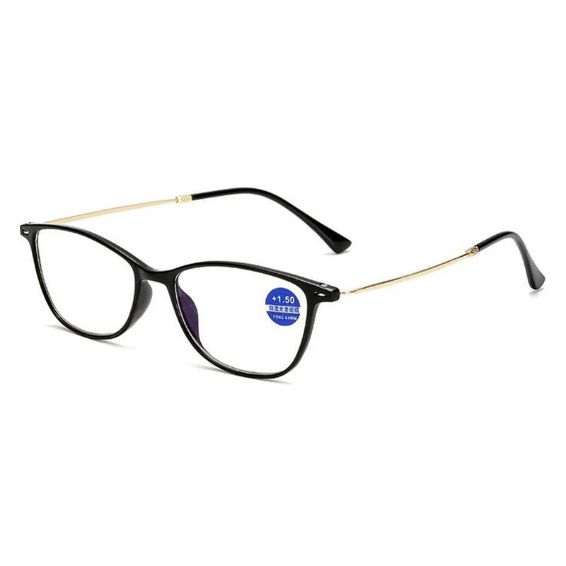 Овальные очки для чтения из нержавеющей стали для ног для женщин и мужчин TR90 синий свет блокирующие очки для дальнозоркости лупа+ 1,0+ 1,5 до+ 4,0 - Цвет оправы: Black