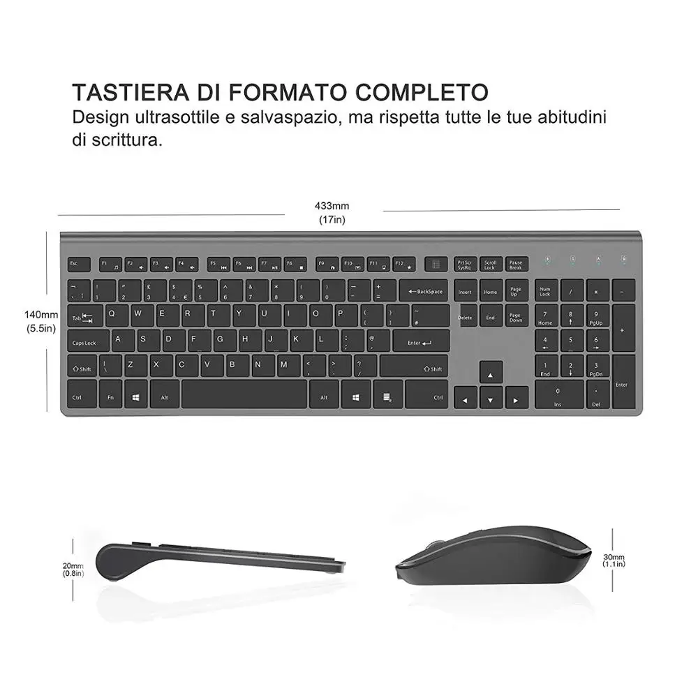 Kopen Draadloze toetsenbord en muis Ergonomische draagbare oplaadbare toetsenbord en muis, voor desktop, TV, laptop zwart Toetsenbord Muis