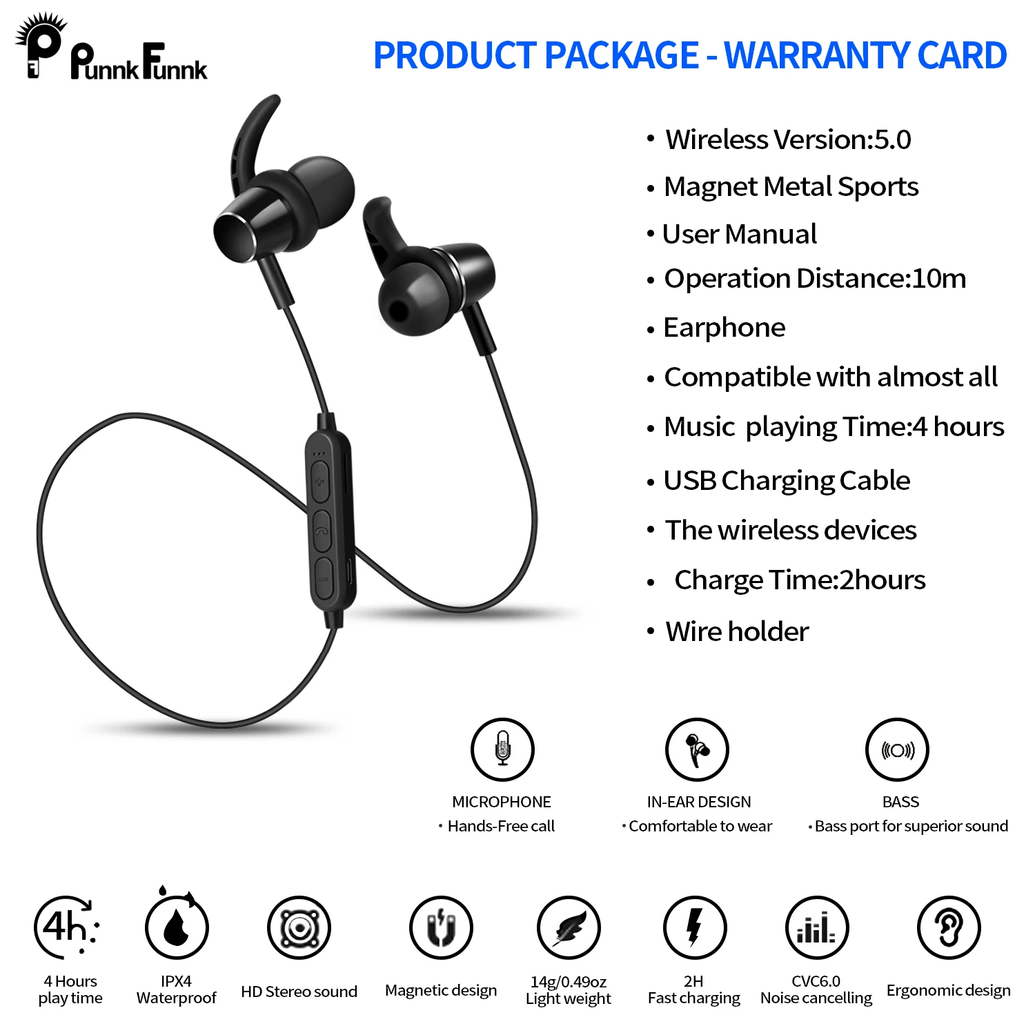PunnkFunnk, беспроводные наушники с Bluetooth 5,0, гарнитура, MP3, для телефонов, с шейным ремешком, спортивные 3D наушники с микрофоном, fone de ouvido