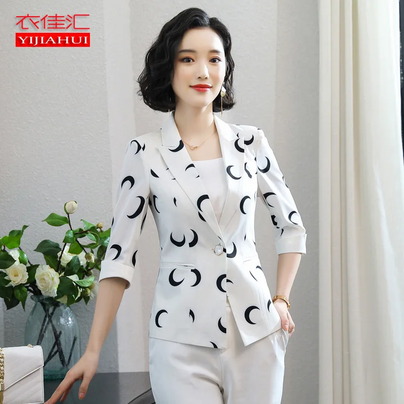 

Printed Small Suit WOMEN'S Coat Half-sleeve Shirt 2019 Spring Korean-style Fashion Elegant Slim Fit Slimming Casual CHIC Suit
