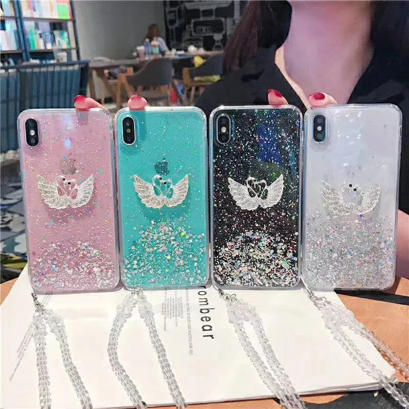 С шнур с хрустальными бусинами чехлы для телефонов iPhone 11 Pro Max 6 6s 7 8 Plus XS XR XSMAX Funda
