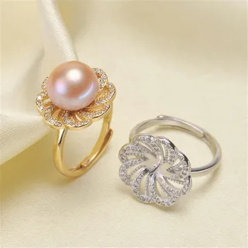 

Pearl Ring Settings, Fashionable Ring Findings, Adjustable Size 925 Silver Ring Jewelry DIY making No Pearl