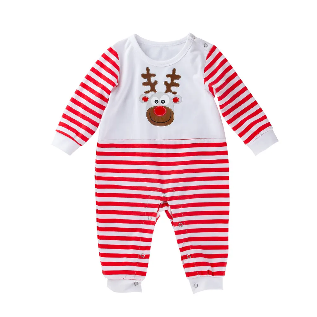 Winter Newborn Infant Baby Boys Girls Christmas Cartoon Striped Long Sleeved Romper Jumpsuit Outfits Clothes roupas de bebes#p4