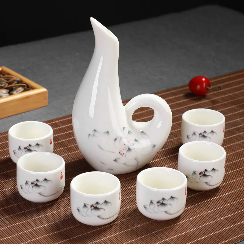 1Pot 6Cups Японский Саке набор креативный керамический винный домашний изоляционный винный стеклянный керамический один горшок шесть чашек Саке белый винный горшок набор барной посуды - Цвет: 1Pot 6Cups