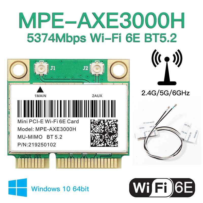 Tri Band 5374Mbps AX210 Mini pcie Wifi 6E Wireless Network Card AXE3000H BT5.2 With Antenna 2.4G/5G/6G 802.11ax MU-MIMO Win 10 | Компьютеры