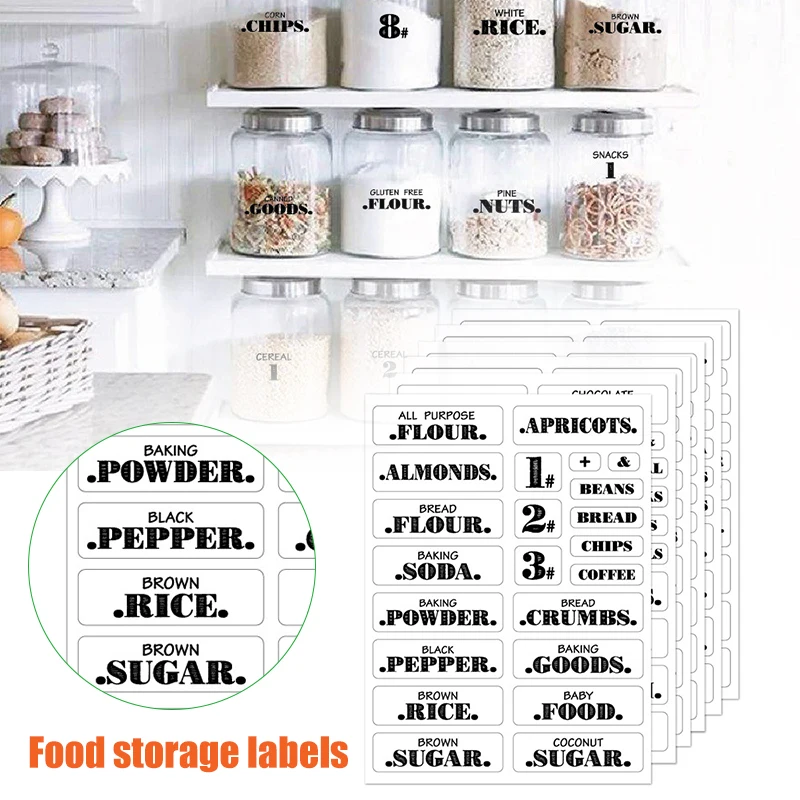 Farmhouse Pantry Labels 6 Sheets Transparent Waterproof Pantry Stickers Food Jar Labels for Organization CLH@8