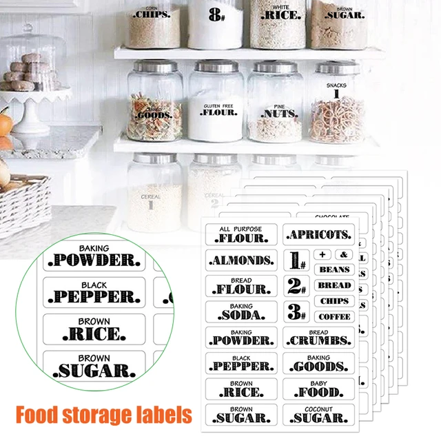 Kitchen Pantry Food Storage Labels Clear/Black Waterproof 168 Pack