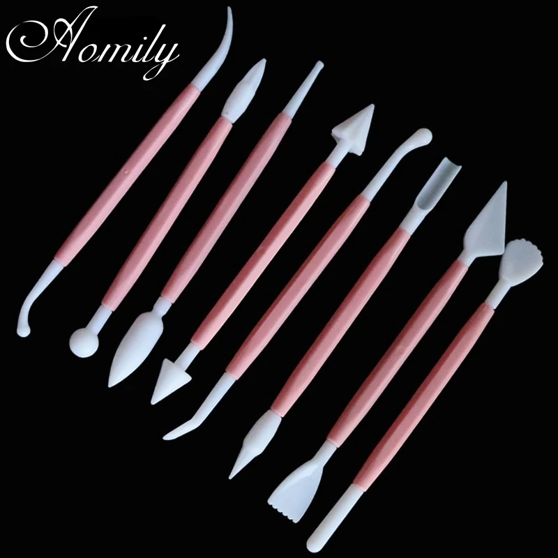 8pcs/Set Sculpture Double Sugar Modeling Cutter Smoother Polymer Clay Mold Fondant Gum Paste Decorating Tool Kit dough scraper,baking tool,dough cutter