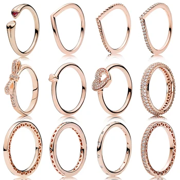 

KAKANY 925 Sterling Silver Classic Rose Gold Bow Round Heart Ring Mother's Day Gift Original High Quality 1:1 Fashion Jewelry
