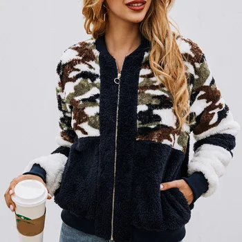 

Patchwork Faux Fur Coat Women 2019 Autumn Winter Thick Warm Soft Fleece Jacket Pocket Zipper Outerwear Overcoat Bear Teddy Coat