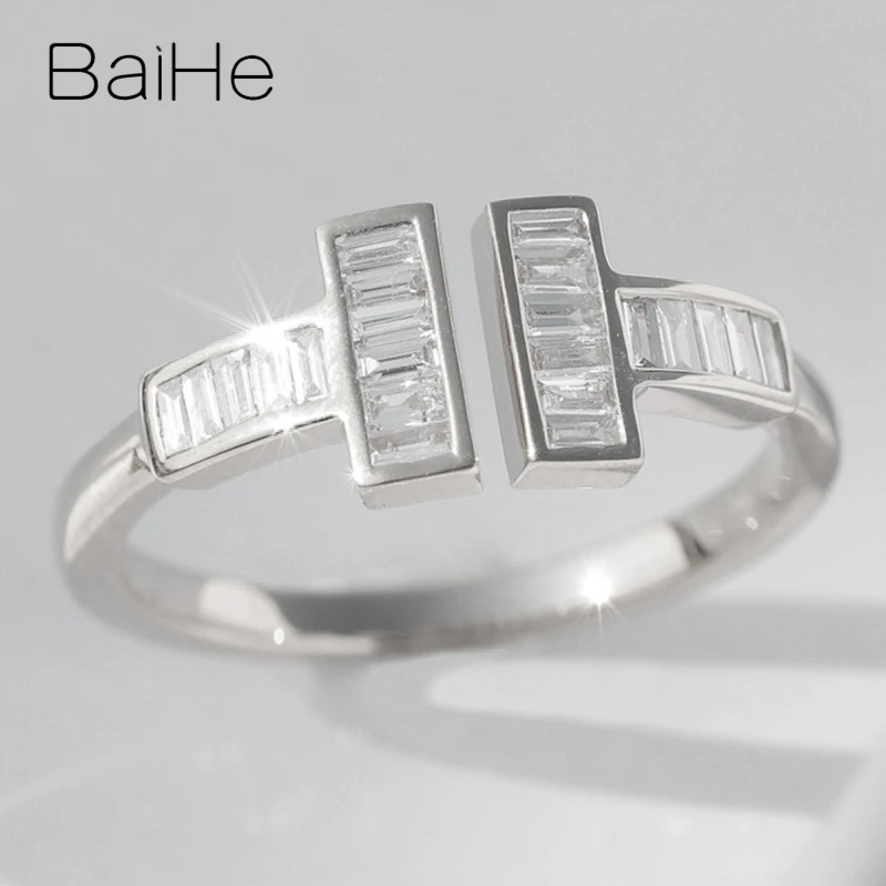 White Gold BAIHE Solid 14K желтое золото 0.25CT Сертифицированный H/SI натуральные Алмазы обручальные женские классические ювелирные украшения Подарочное кольцо - Цвет камня: White Gold