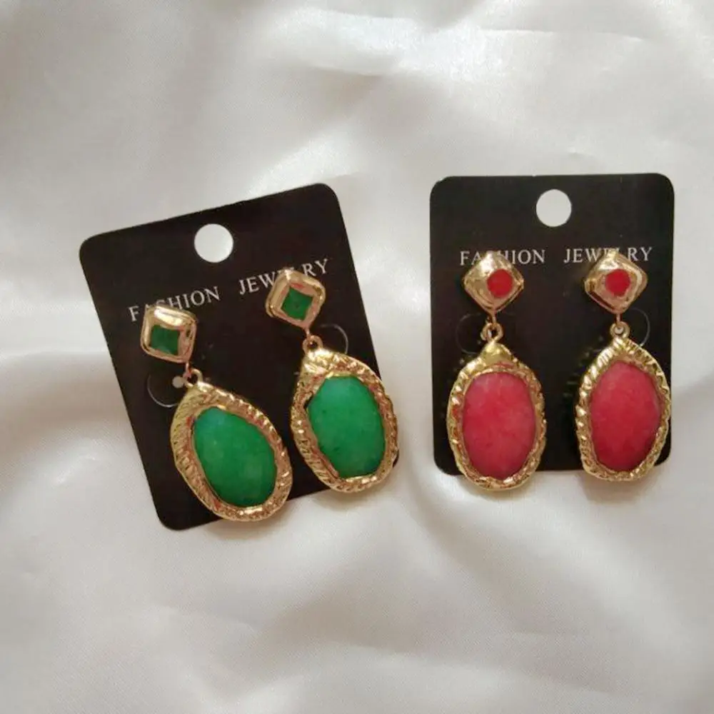 

Pendientes Mujer Green Red Drop Stone Earrings Woman Gold Frame Handmade Brinco Fashion Jewelry Trendy Earrings for Women 3Pairs