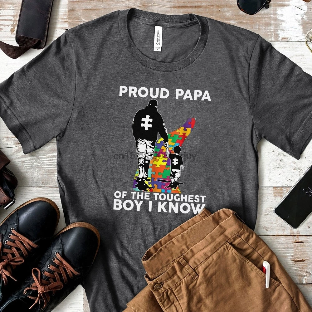 Гордый аутизма папа футболка Proud Papa и I Love из самых сложных мальчик я знаю