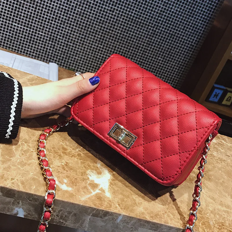 Luxury Handbags Women Bags Designer Fashion Chain Diamond Red Small Flap Lock Leather Female Bag Crossbody Bags For Women