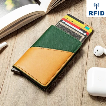 

RFID Stitching Pattern Blocking Card Holder Wallets Men Brand Magic Trifold Leather Slim Mini Wallet Small Money Bag Male Purses