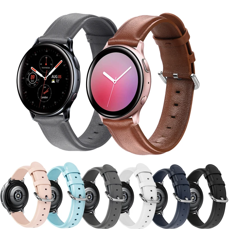 20 мм ремешок для часов из натуральной кожи для samsung Galaxy Watch 42 мм Active Active2 40 мм 44 мм быстросъемный ремешок стальной ремень с застежкой