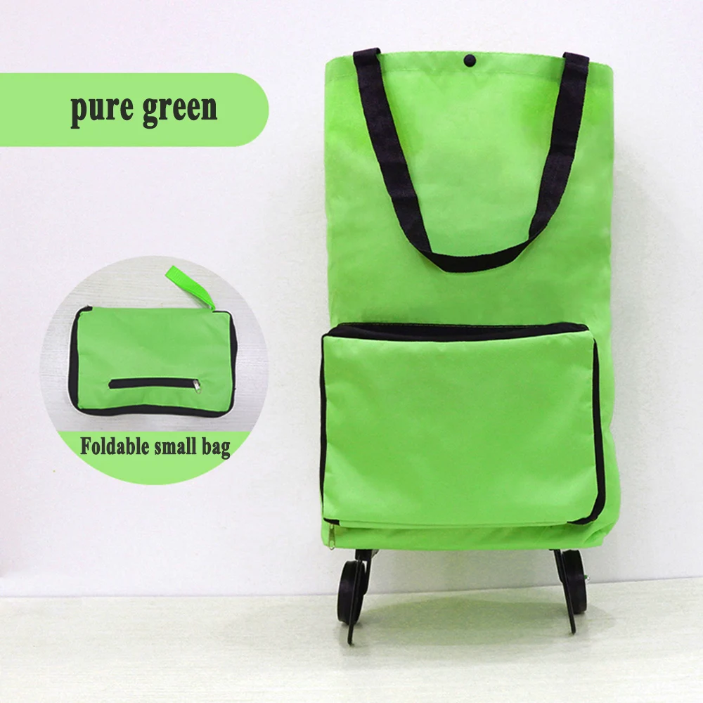 pure green Портативная тележка для шоппинга, сумка с колесами, складная тележка, прокатная продуктовая зеленая хозяйственная сумка на колесах - Цвет: pure green