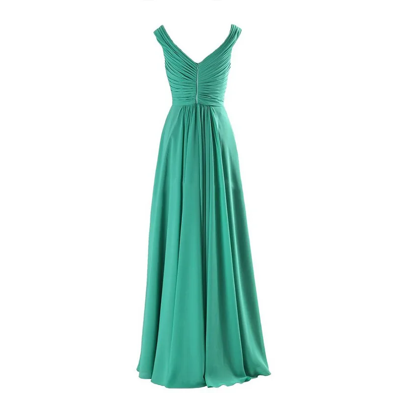 A Line Chiffon V Neck Crystals Eegant Off-Shoulder Formal Prom Wedding Party Bridesmaid Dresses Robe De Soiree Zipper Back