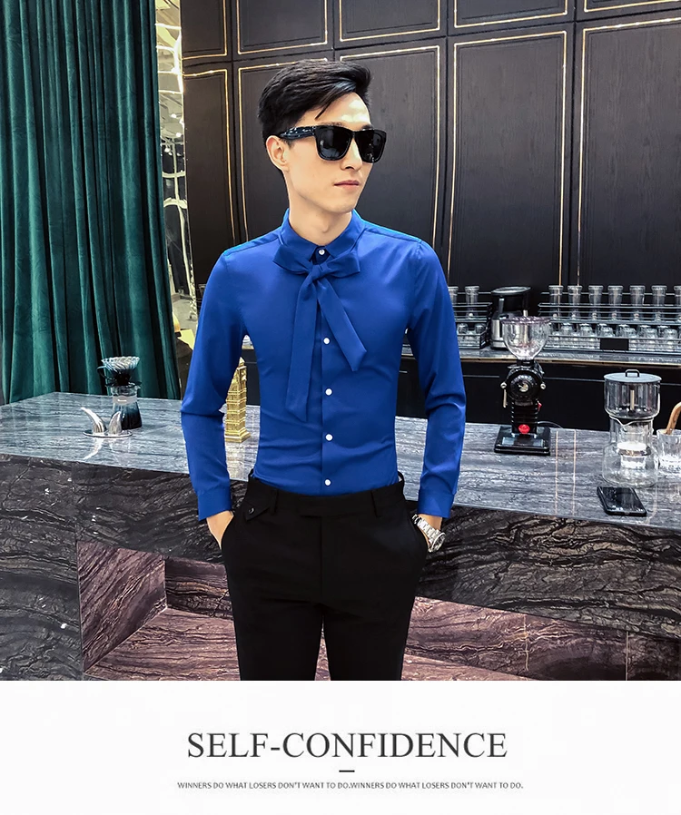 Повседневная рубашка с галстуком, мужская рубашка camisa masculina, с длинным рукавом, корейское платье, приталенный смокинг, рубашки, модные мужские Клубные вечерние рубашки